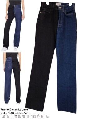 Frame denim Women's Le Jane Dell Noir Colorblock Blue Black straight leg jeans 0